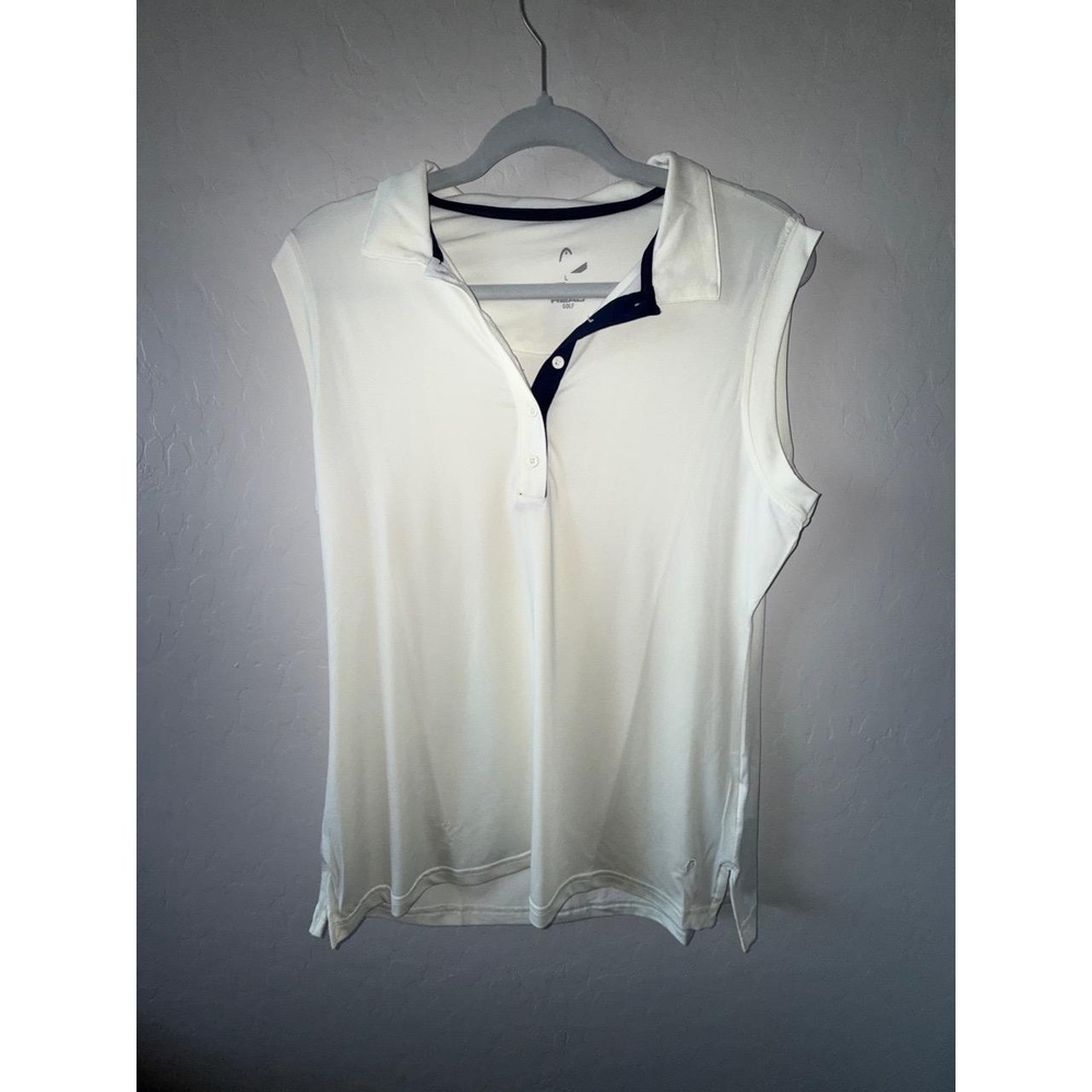 HEAD Shirt Womens Large White Navy Polo Sleeveless Collared Golf Athletic